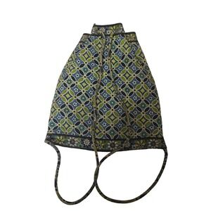 Vera Bradley Drawstring Backpack Bag Blue Green Geometric Pattern‎